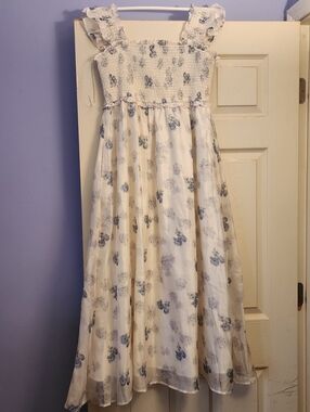 Baltic Born Cream Midi Dress with Blue Floral Print